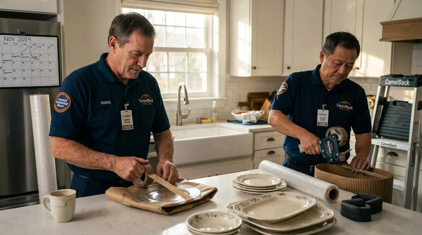 Professional crew packing kitchen dishware in North Baltimore, OH